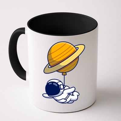 Cute Astronaut Floating On With Saturn Balloon Mug