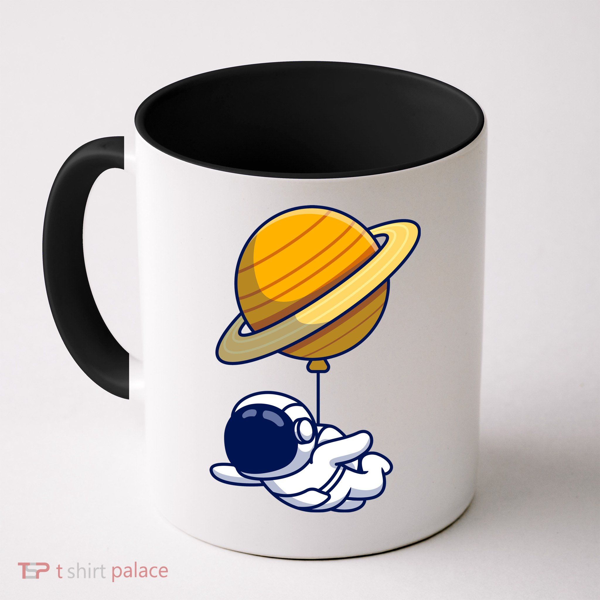 Cute Astronaut Floating On With Saturn Balloon Mug