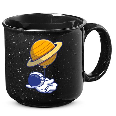 Cute Astronaut Floating On With Saturn Balloon 15oz Campfire Ceramic Mug