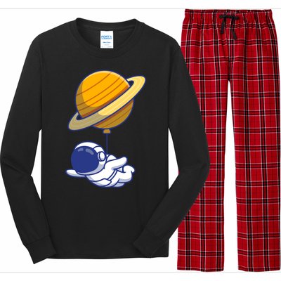 Cute Astronaut Floating On With Saturn Balloon Long Sleeve Pajama Set