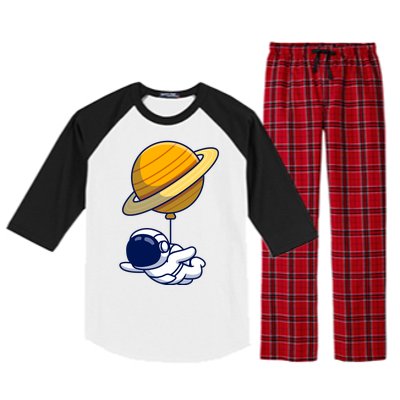 Cute Astronaut Floating On With Saturn Balloon Raglan Sleeve Pajama Set