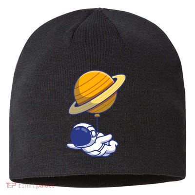 Cute Astronaut Floating On With Saturn Balloon Sustainable Beanie