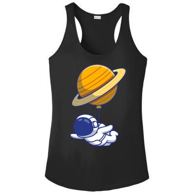 Cute Astronaut Floating On With Saturn Balloon Ladies PosiCharge Competitor Racerback Tank