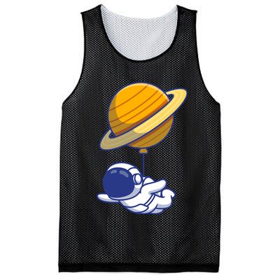 Cute Astronaut Floating On With Saturn Balloon Mesh Reversible Basketball Jersey Tank
