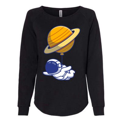 Cute Astronaut Floating On With Saturn Balloon Womens California Wash Sweatshirt