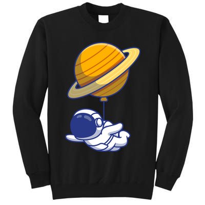 Cute Astronaut Floating On With Saturn Balloon Tall Sweatshirt