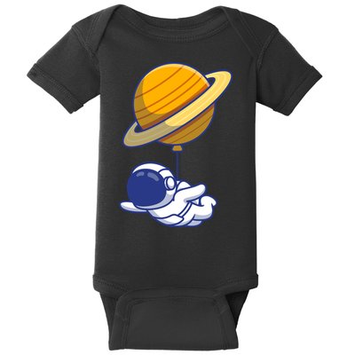 Cute Astronaut Floating On With Saturn Balloon Baby Bodysuit