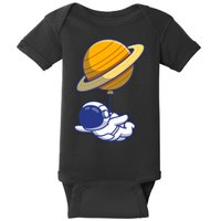 Cute Astronaut Floating On With Saturn Balloon Baby Bodysuit