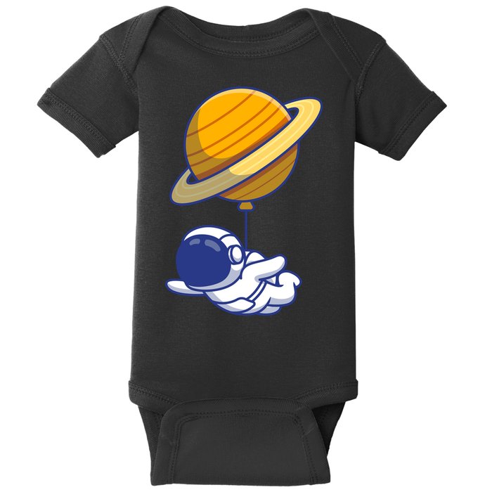 Cute Astronaut Floating On With Saturn Balloon Baby Bodysuit