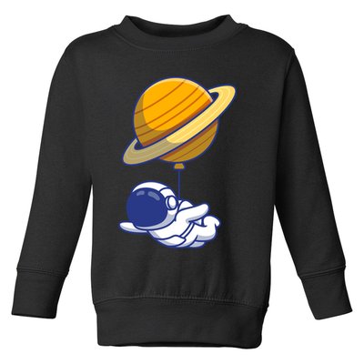 Cute Astronaut Floating On With Saturn Balloon Toddler Sweatshirt