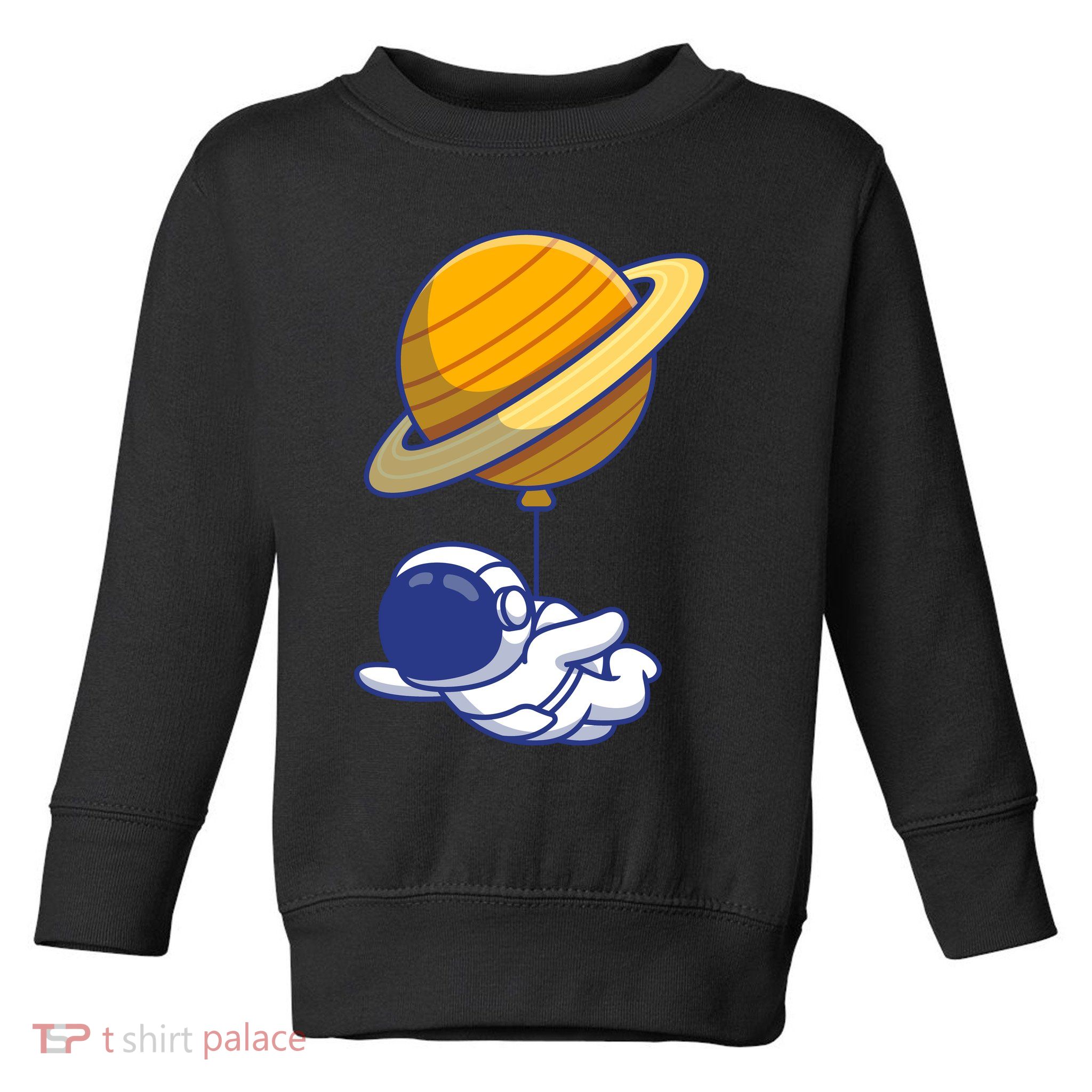 Cute Astronaut Floating On With Saturn Balloon Toddler Sweatshirt