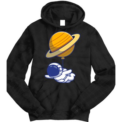 Cute Astronaut Floating On With Saturn Balloon Tie Dye Hoodie