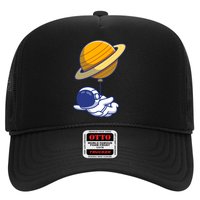 Cute Astronaut Floating On With Saturn Balloon Hat