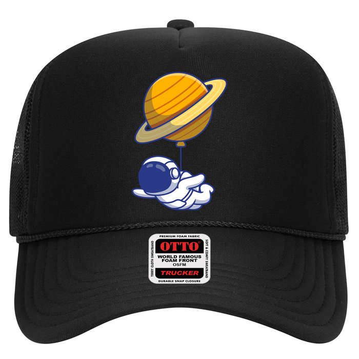 Cute Astronaut Floating On With Saturn Balloon Hat