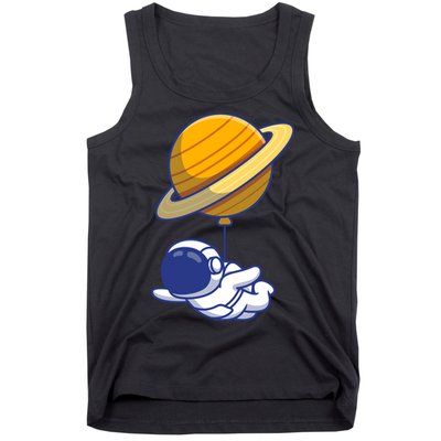Cute Astronaut Floating On With Saturn Balloon Tank Top