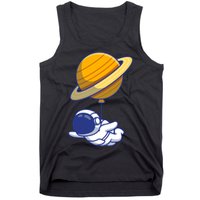 Cute Astronaut Floating On With Saturn Balloon Tank Top