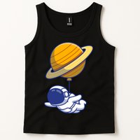 Cute Astronaut Floating On With Saturn Balloon Tank Top