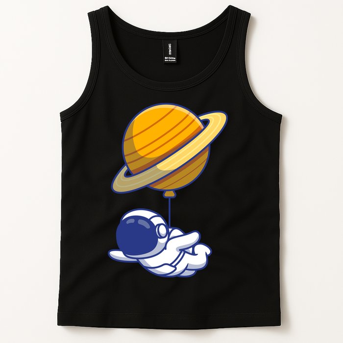Cute Astronaut Floating On With Saturn Balloon Tank Top