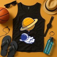 Cute Astronaut Floating On With Saturn Balloon Tank Top