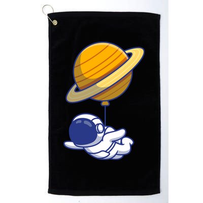 Cute Astronaut Floating On With Saturn Balloon Golf Towel