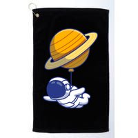 Cute Astronaut Floating On With Saturn Balloon Golf Towel