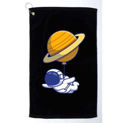 Cute Astronaut Floating On With Saturn Balloon Platinum Collection Golf Towel