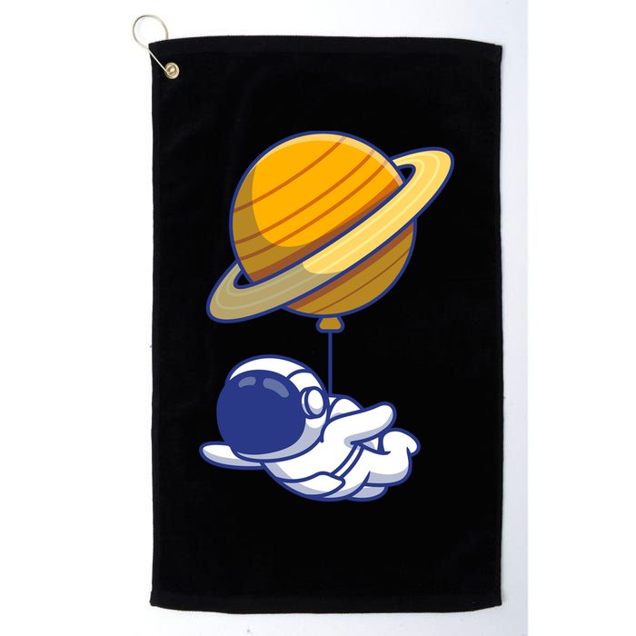 Cute Astronaut Floating On With Saturn Balloon Golf Towel