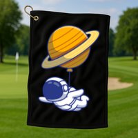 Cute Astronaut Floating On With Saturn Balloon Golf Towel