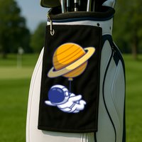Cute Astronaut Floating On With Saturn Balloon Golf Towel