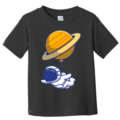 Cute Astronaut Floating On With Saturn Balloon Toddler T-Shirt