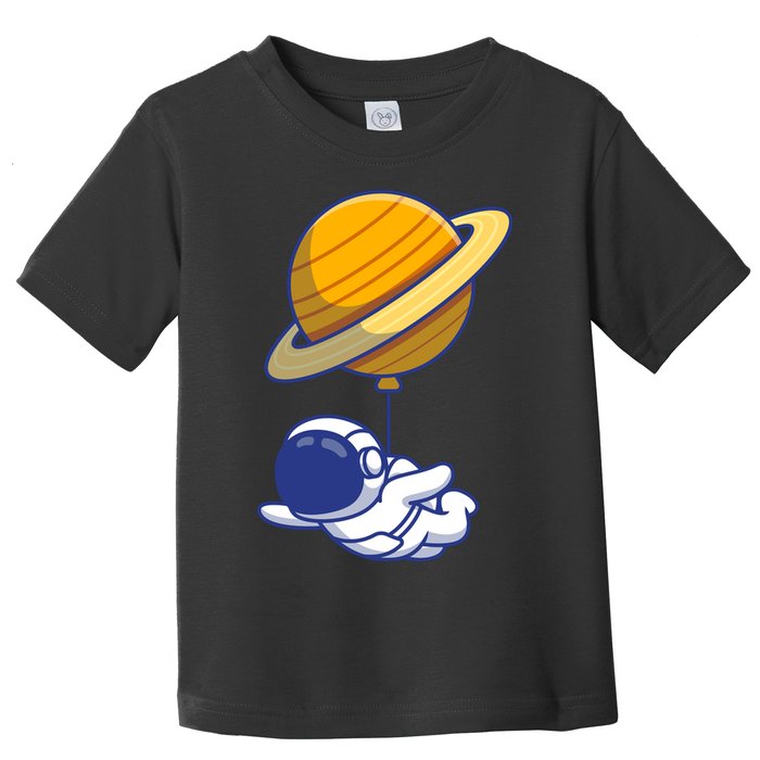 Cute Astronaut Floating On With Saturn Balloon Toddler T-Shirt