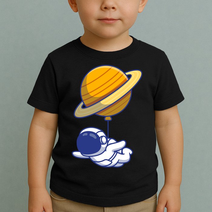 Cute Astronaut Floating On With Saturn Balloon Toddler T-Shirt
