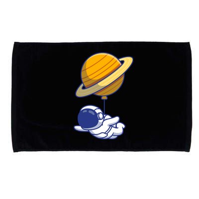 Cute Astronaut Floating On With Saturn Balloon Microfiber Hand Towel