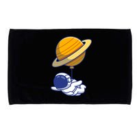 Cute Astronaut Floating On With Saturn Balloon Microfiber Hand Towel