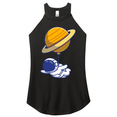 Cute Astronaut Floating On With Saturn Balloon Women's Perfect Tri Rocker Tank