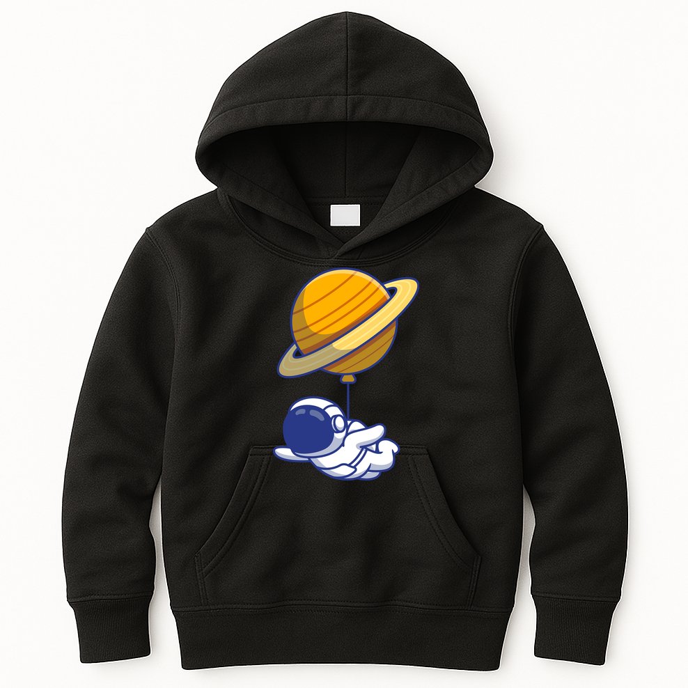 Cute Astronaut Floating On With Saturn Balloon Kids Hoodie