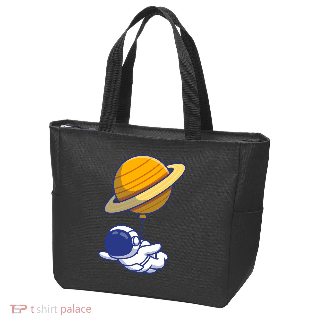 Cute Astronaut Floating On With Saturn Balloon Zip Tote Bag