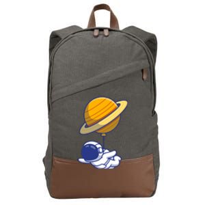 Cute Astronaut Floating On With Saturn Balloon Cotton Canvas Backpack