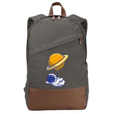 Cute Astronaut Floating On With Saturn Balloon Cotton Canvas Backpack