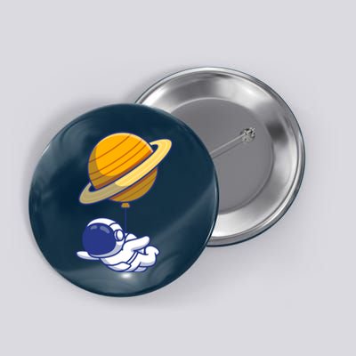 Cute Astronaut Floating On With Saturn Balloon Button