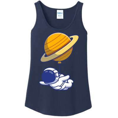 Cute Astronaut Floating On With Saturn Balloon Ladies Essential Tank