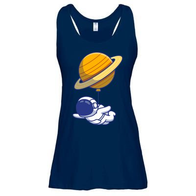 Cute Astronaut Floating On With Saturn Balloon Ladies Essential Flowy Tank