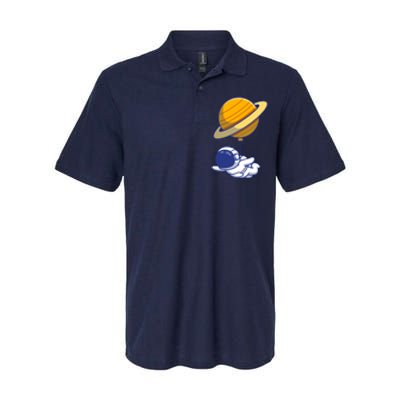 Cute Astronaut Floating On With Saturn Balloon Softstyle Adult Sport Polo