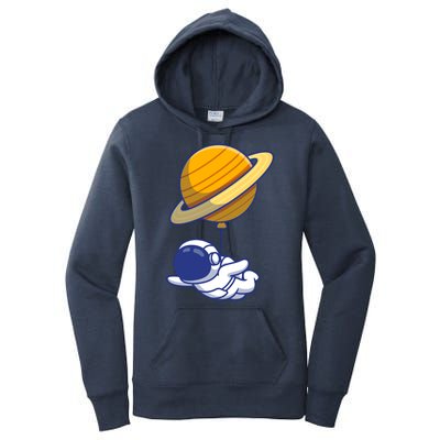 Cute Astronaut Floating On With Saturn Balloon Women's Pullover Hoodie