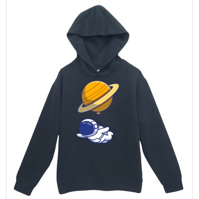 Cute Astronaut Floating On With Saturn Balloon Urban Pullover Hoodie