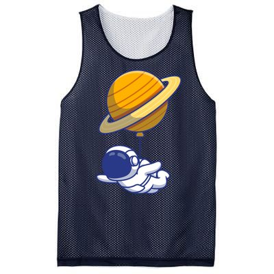 Cute Astronaut Floating On With Saturn Balloon Mesh Reversible Basketball Jersey Tank