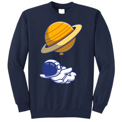 Cute Astronaut Floating On With Saturn Balloon Tall Sweatshirt