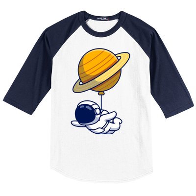 Cute Astronaut Floating On With Saturn Balloon Baseball Sleeve Shirt