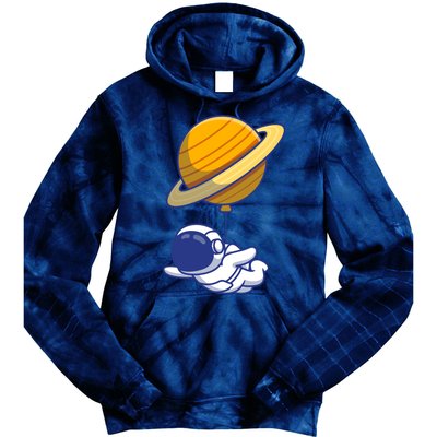 Cute Astronaut Floating On With Saturn Balloon Tie Dye Hoodie