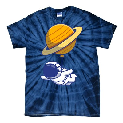 Cute Astronaut Floating On With Saturn Balloon Tie-Dye T-Shirt